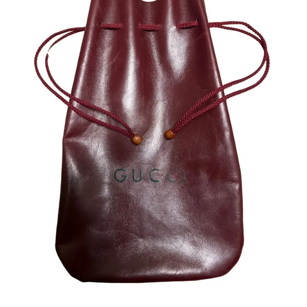 Vintage Rare Gucci Burgundy Red Leather Drawstring Pouch
